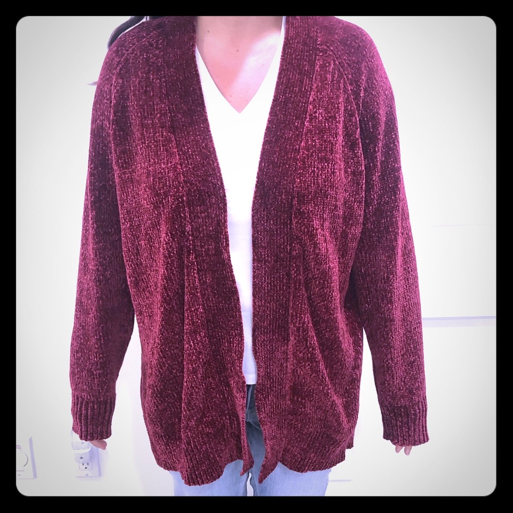 Loft Burgundy Chenile Cardigan